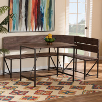 Baxton Studio LY-N0930-Dining Nook Set Marston Modern Industrial Brown Finished Wood and Black Finished Metal 2-Piece Dining Nook Setn